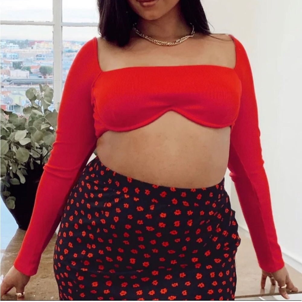 Princess Polly Becca Long Sleeve Crop Top in Red Curve